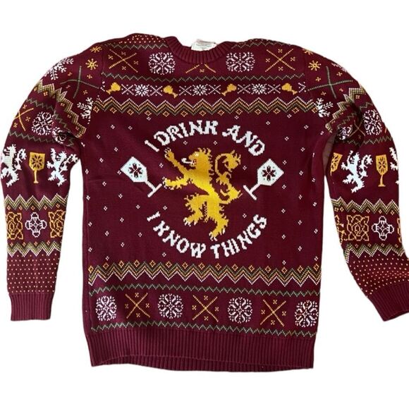Game of Thrones ~ Burgundy Sweater ~ “I Drink and I Know Things” ~ size Large - Picture 2 of 11